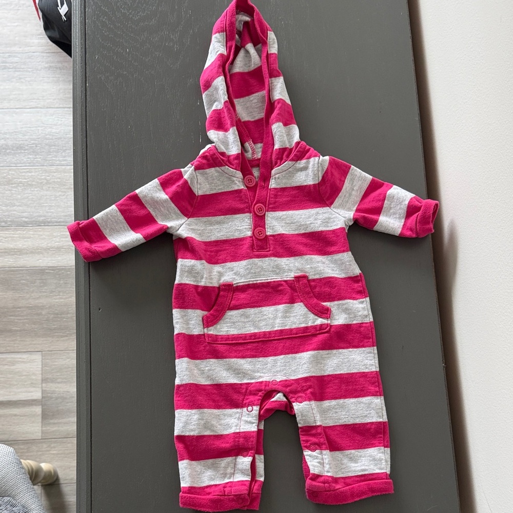 Old Navy Pink and Gray Striped Baby Onesie